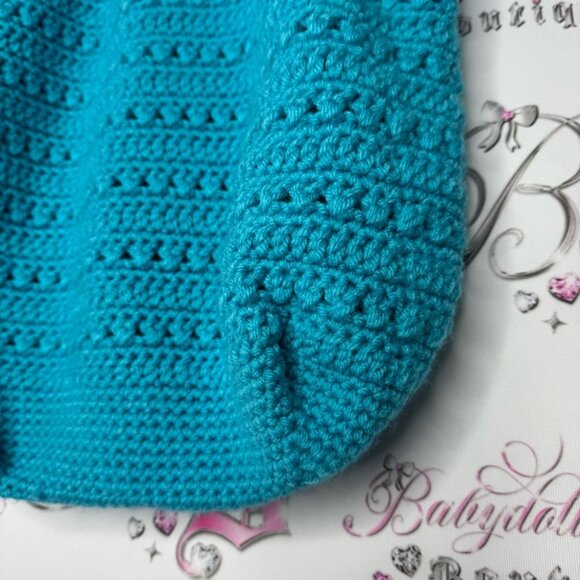 Bag Crochet knit knitted blue turquoise tote bag cute beach boho summer beachy - Picture 4 of 7